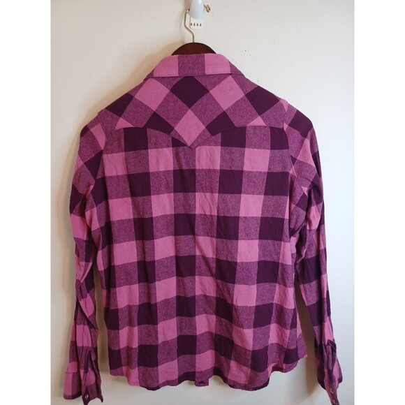 Wrangler Wrancher Western Pearl Snap Shirt M Long Sleeve Pink Plaid Cowgirl - Picture 7 of 8
